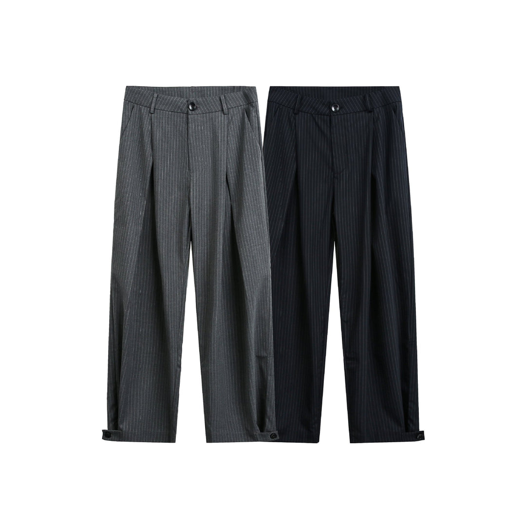 Women's High-Rise Wide Suit Trousers with Creases, Pinstripes, and Adjustable Cuff Mune Fashion