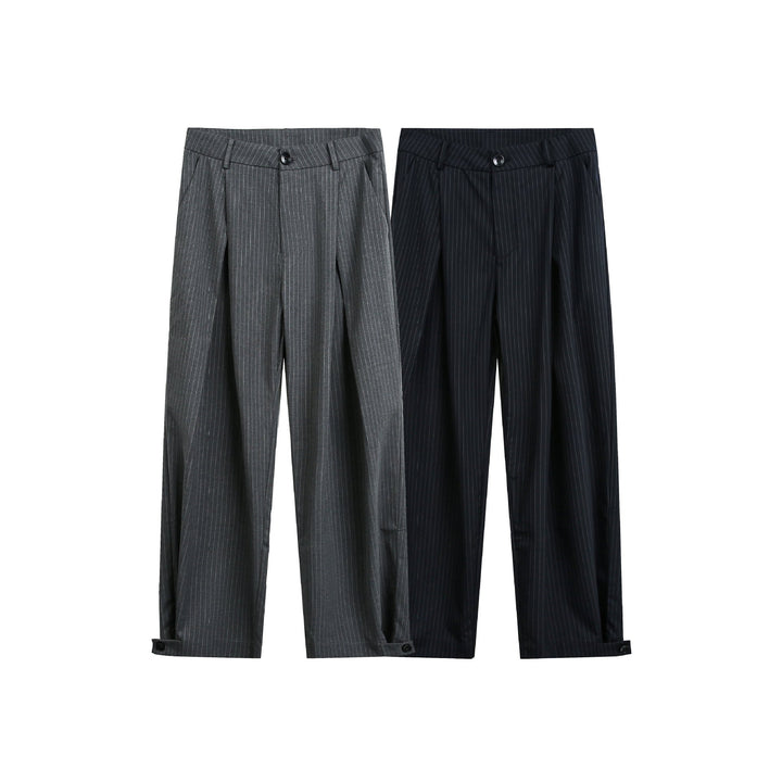 Women's High-Rise Wide Suit Trousers with Creases, Pinstripes, and Adjustable Cuff Mune Fashion