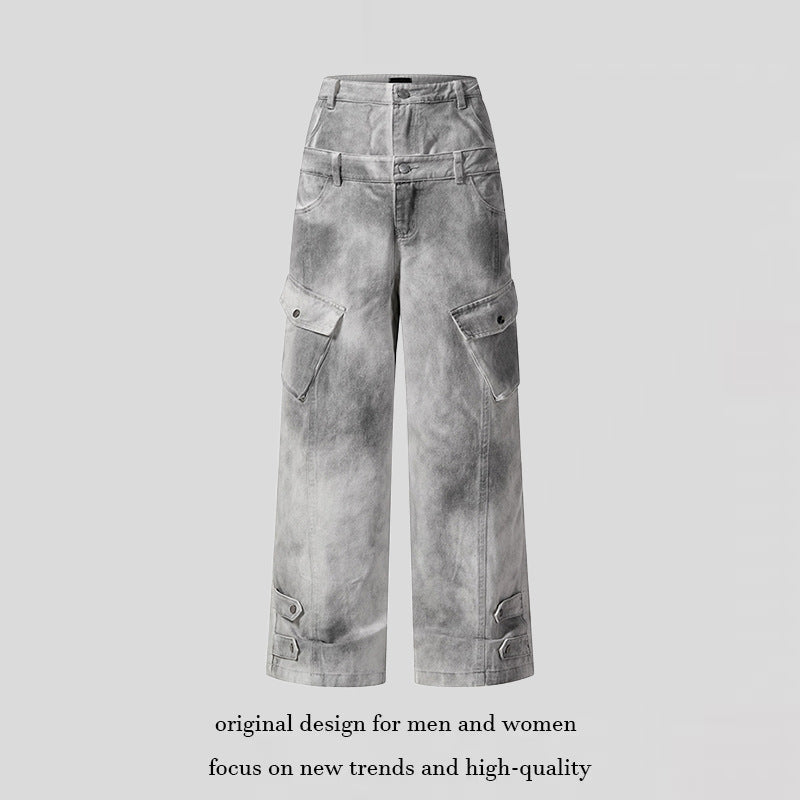 Women's High-Waisted Baggy Culotte Jeans in Workwear Style with Flap Pockets and Adjustable Hem Mune Fashion