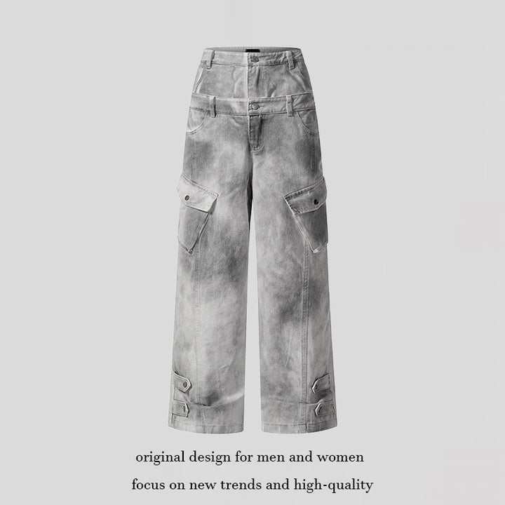 Women's High-Waisted Baggy Culotte Jeans in Workwear Style with Flap Pockets and Adjustable Hem Mune Fashion