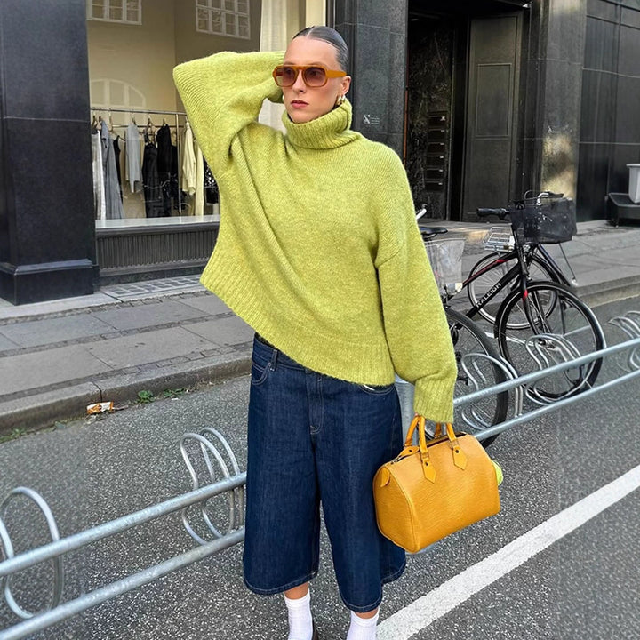 Women's Oversized Turtleneck Sweater made of Mohair Mix with Dropped Shoulder Mune Fashion