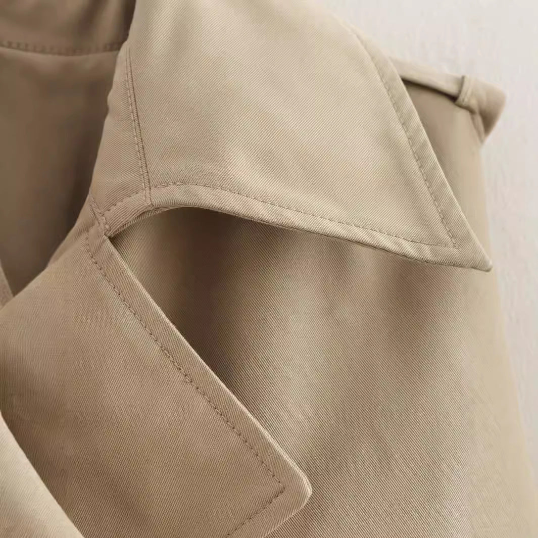 Women Cropped Trench Coat with Double Breasted and Adjustable Cuffs Mune Fashion