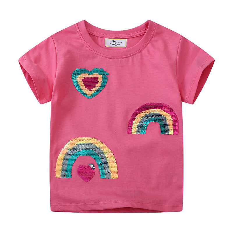 Girls T-shirt with glittering rainbow design Mune Fashion