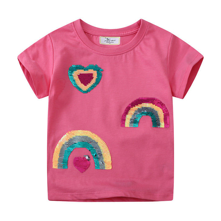 Girls T-shirt with glittering rainbow design Mune Fashion
