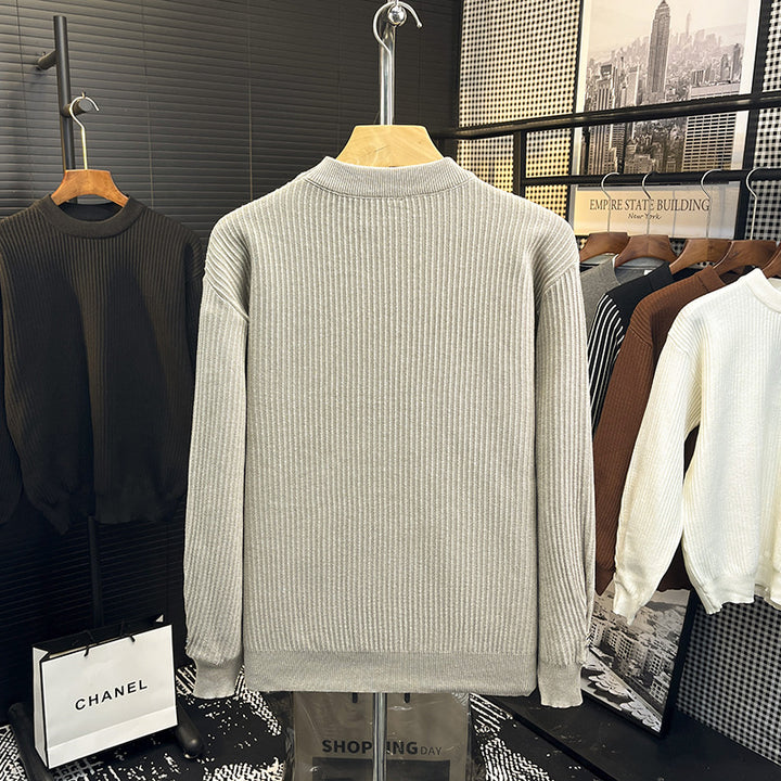Men's fine ribbed knit pullover with crew neck and reinforced shoulder seams Mune Fashion