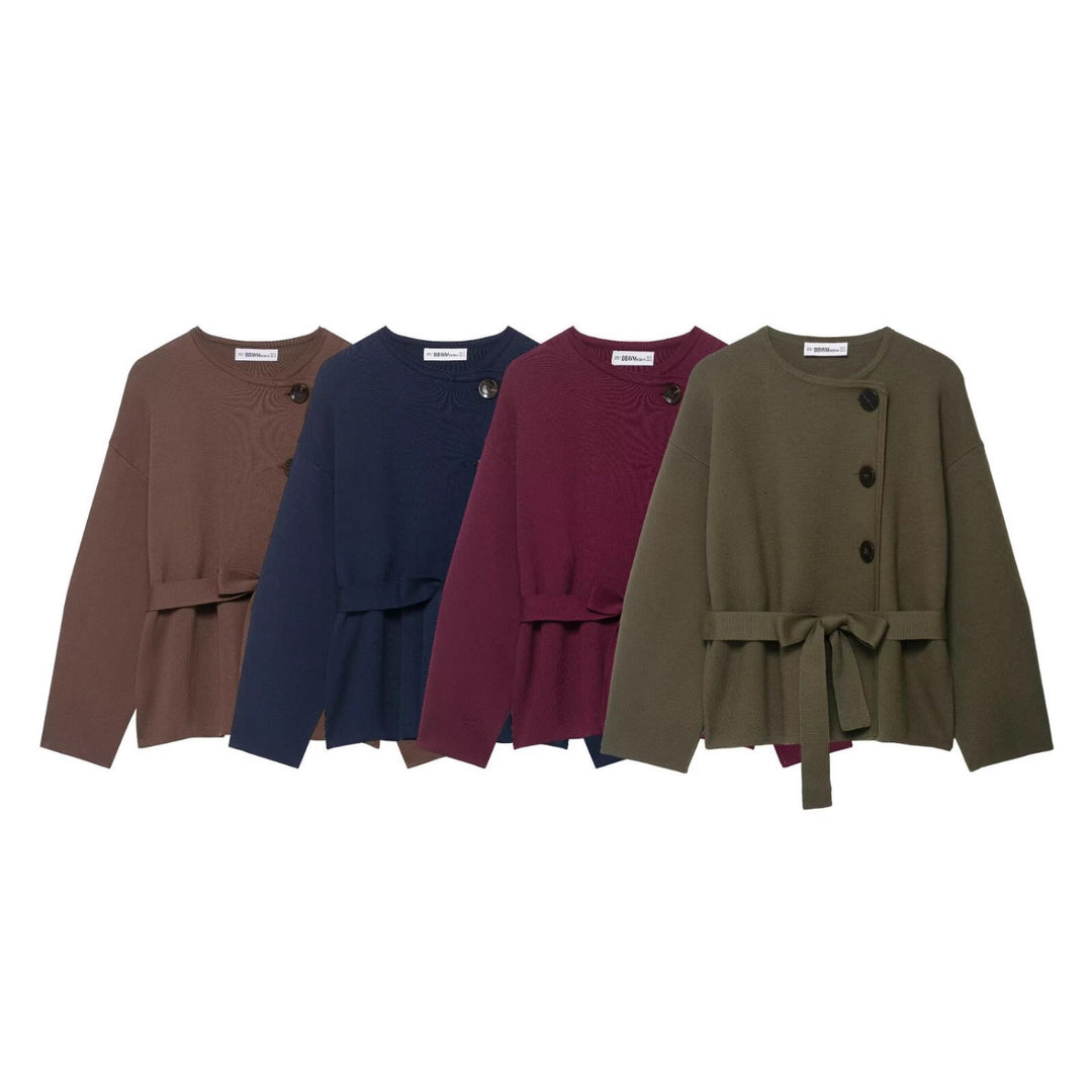 Women’s cardigan with asymmetric button placket and waist belt Mune Fashion