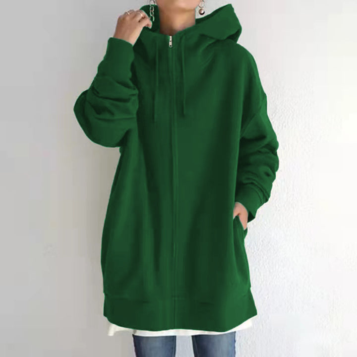 Women's oversized hooded long pullover with zipper and side pockets Mune Fashion