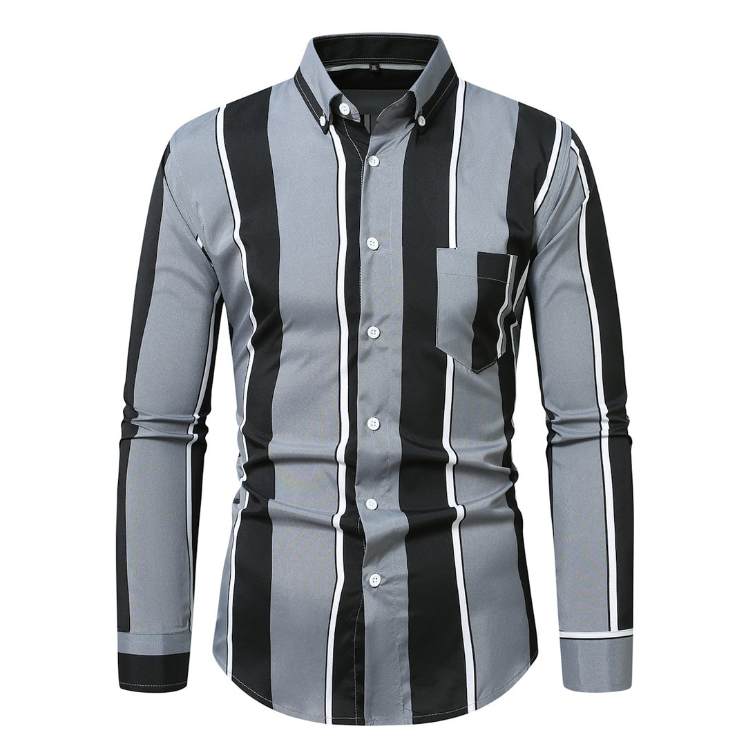 Men's fitted long sleeve shirt with vertical stripe pattern and button-down collar Mune Fashion