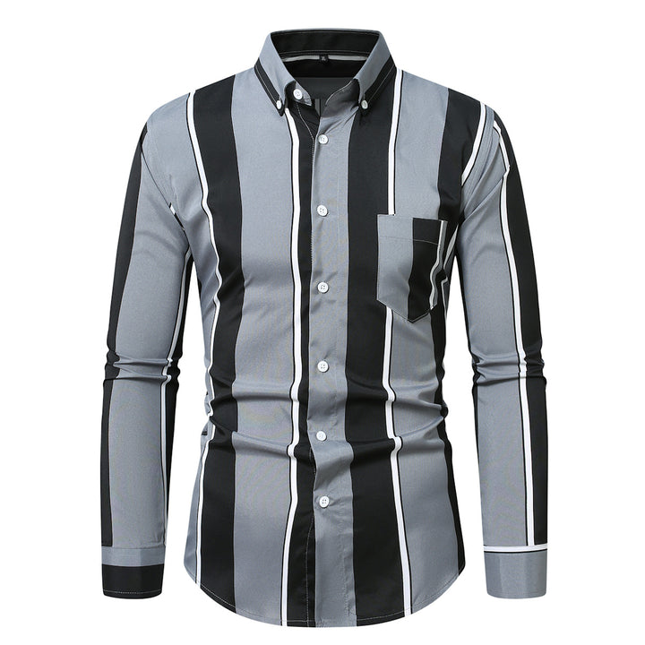 Men's fitted long sleeve shirt with vertical stripe pattern and button-down collar Mune Fashion