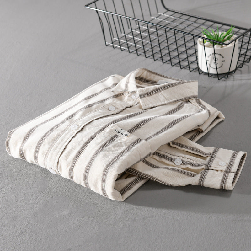 Men's Striped Oversize Shirt made of Cotton Blend with Chest Pocket and Relaxed Fit Mune Fashion