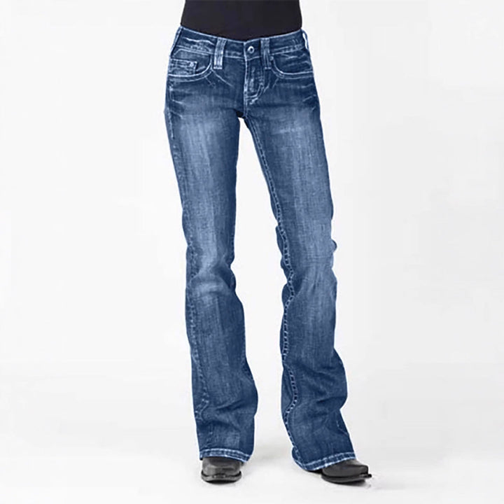 Ladies elegant bootcut jeans with a high waistband and subtle wash