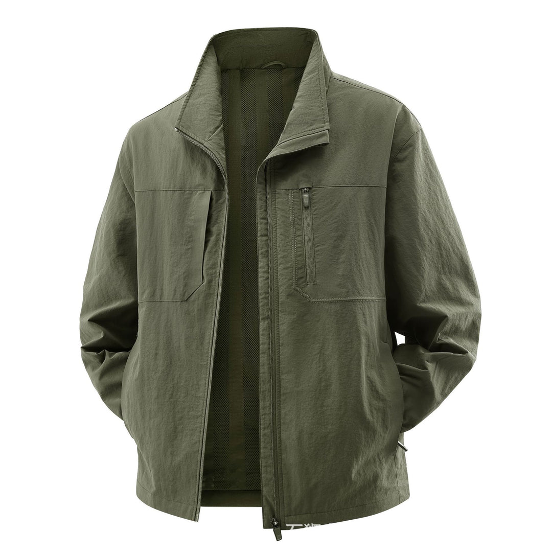 Men's Lightweight Field Utility Jacket with Mesh Lining, Stand-Up Collar and Zipper Pockets Mune Fashion