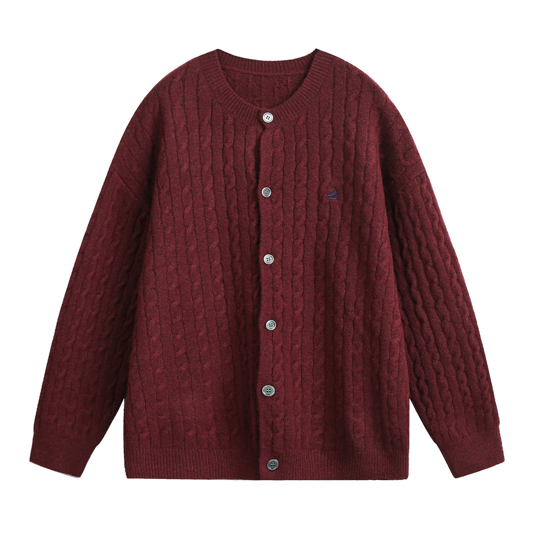 Womens cardigan in braided pattern with round neck, oversized cut and continuous button placket Mune Fashion
