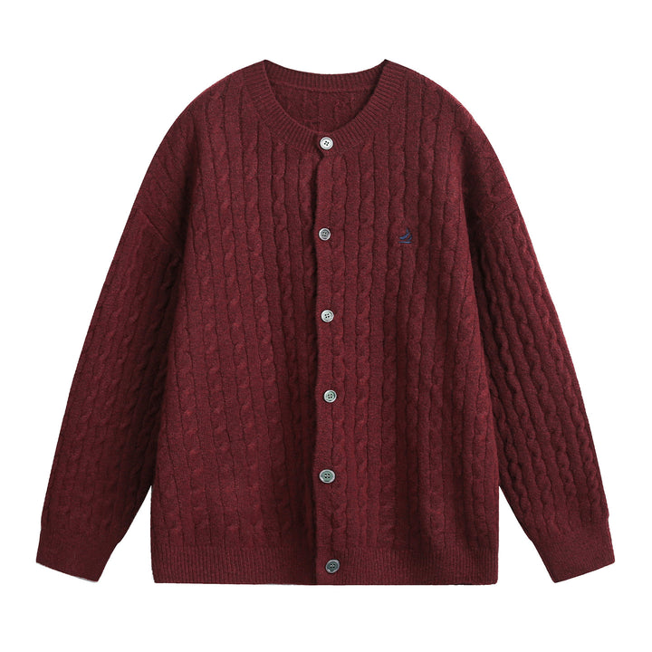 Womens cardigan in braided pattern with round neck, oversized cut and continuous button placket Mune Fashion