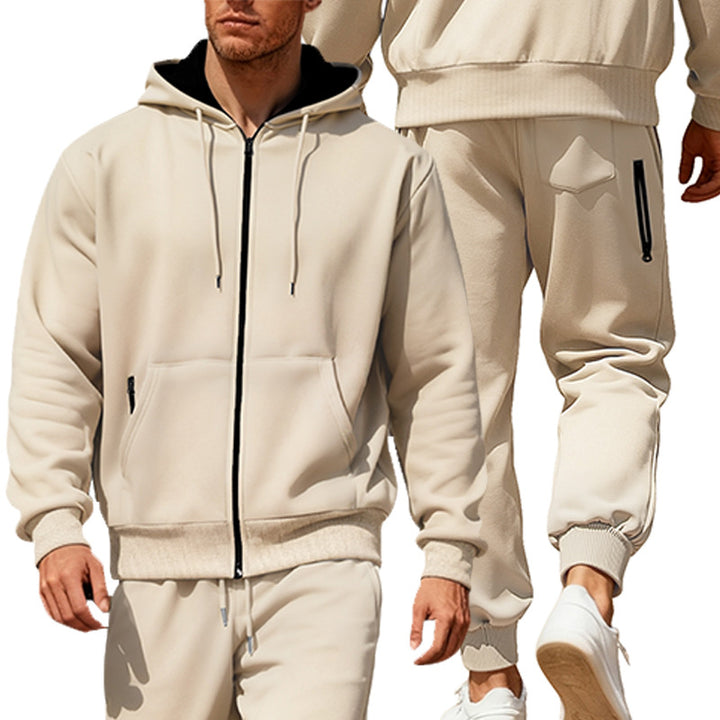 Men's hooded sweatshirt set with full zipper, kangaroo pocket, and tapered joggers with zip pockets Mune Fashion