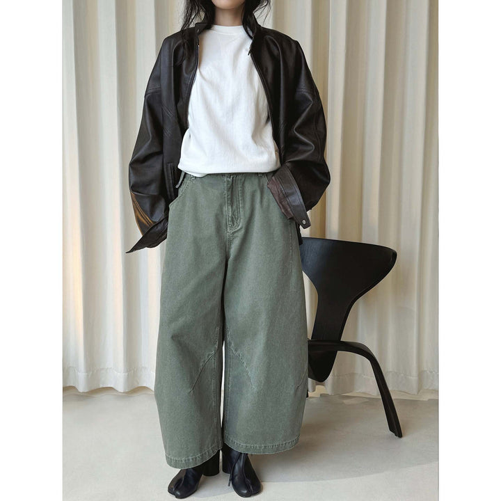 Women's wide high-waisted culotte pants made of cotton twill with large patch pockets Mune Fashion