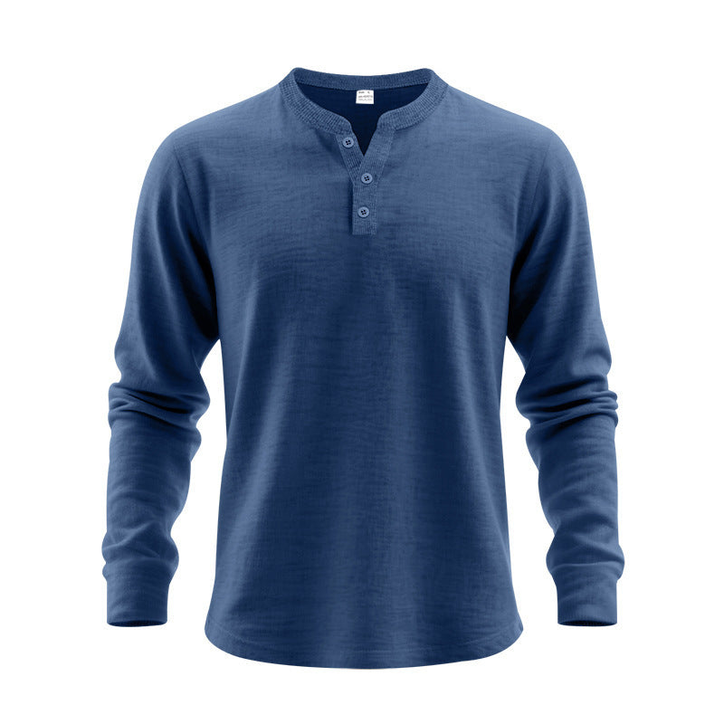 Men's long-sleeved Henley shirt made of thermo cotton blend with short button placket and ribbed collar Mune Fashion