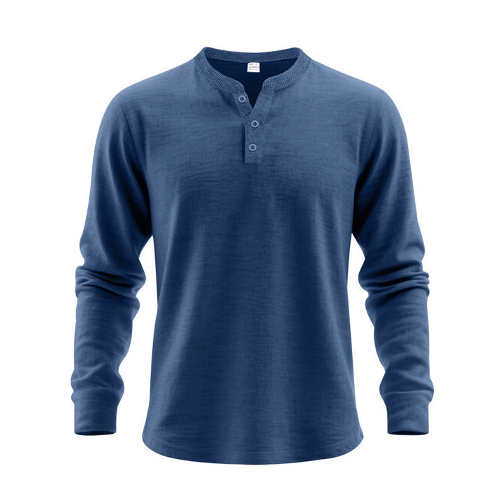 Men's long-sleeved Henley shirt made of thermo cotton blend with short button placket and ribbed collar Mune Fashion