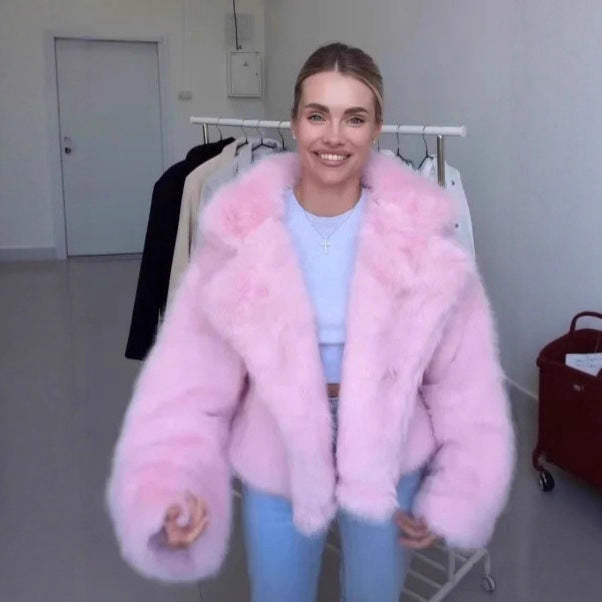 Women Cropped Faux Fur Bomber with Voluminous High Pile Mune Fashion