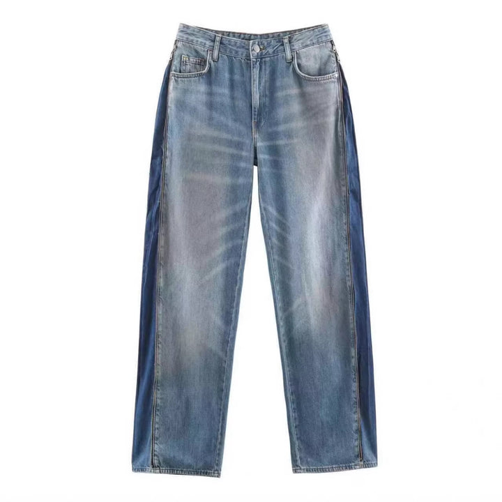 Ladies Wide High-Waist Jeans with Straight Leg and Vintage Wash Mune Fashion