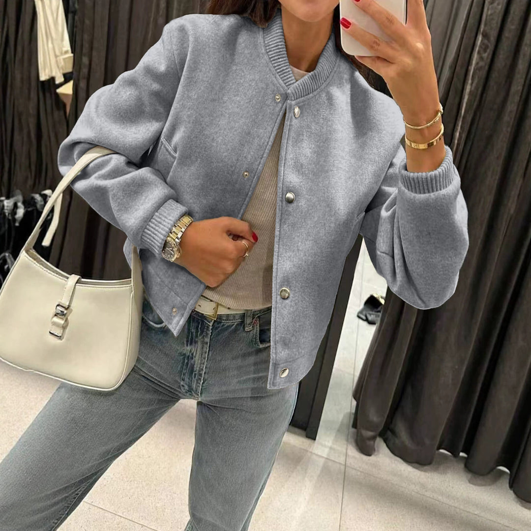 Women's short bomber-style jacket made of teddy fleece with ribbed cuffs Drune