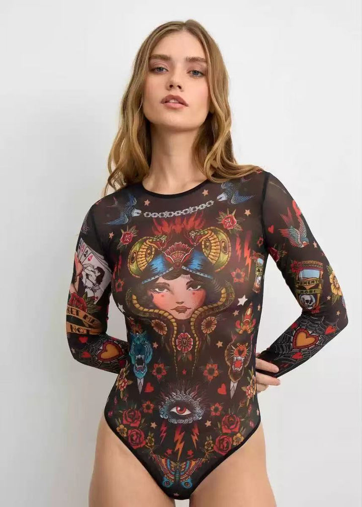 Women's Long Sleeve Swimsuit with Dynamic Tribal Pattern Mune Fashion