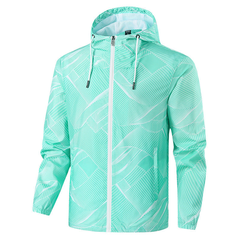 Men's Lightweight Hooded Windbreaker Jacket with Graphic Allover Print and Packing Function Mune Fashion