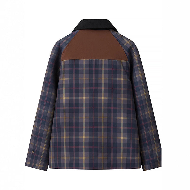 Women's Checked Transition Jacket with Cord Collar and Contrast Trimmings Mune Fashion