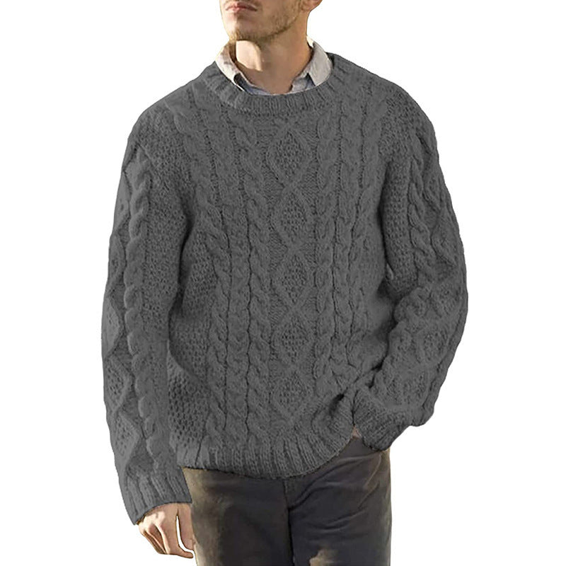 Men's Chunky Knit Sweater with Classic Cable Pattern Mune