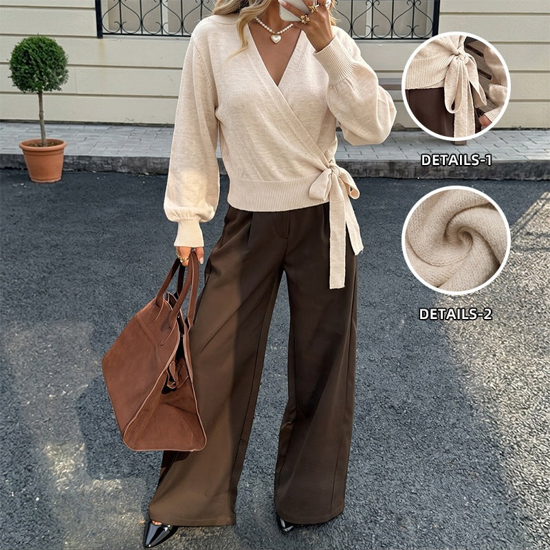 Women's wrap top with long sleeves and waist grip Mune Fashion