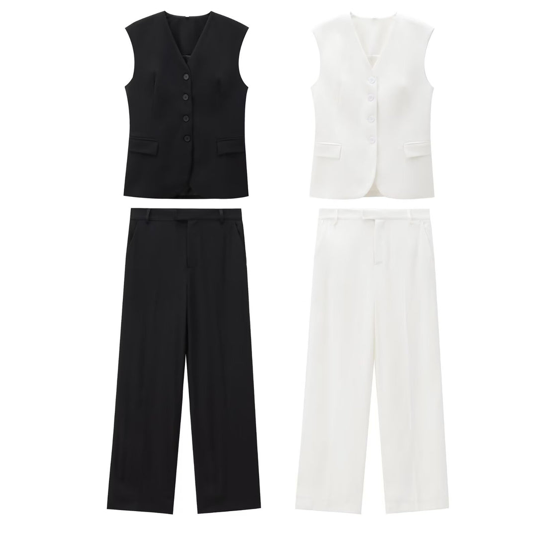 Ladies Elegant High-Waist Trousers with Creases, Straight Wide Leg and Concealed Hook Closure Mune Fashion