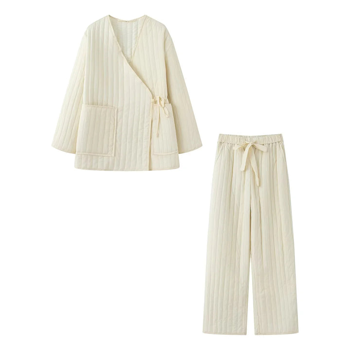 Women's padded kimono wrap loungewear set with wide waistband Mune Fashion