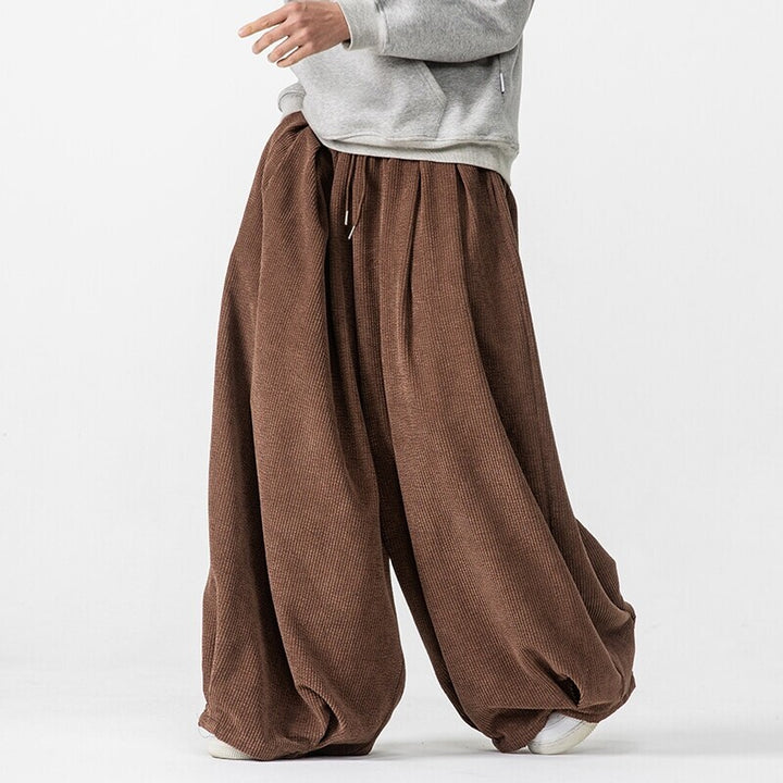 Men's Extra Wide Corduroy Balloon Pants with Pleats, Drawstring, and Heavy Draping Mune Fashion