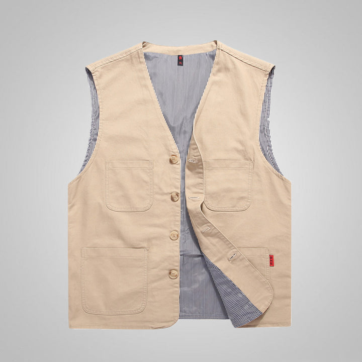 Men's canvas utility vest made of cotton with patch pockets and striped lining Mune Fashion
