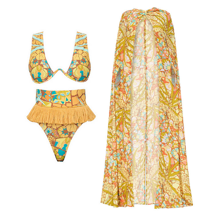 Women's bikini set with fringed hem and creative pattern Mune Fashion