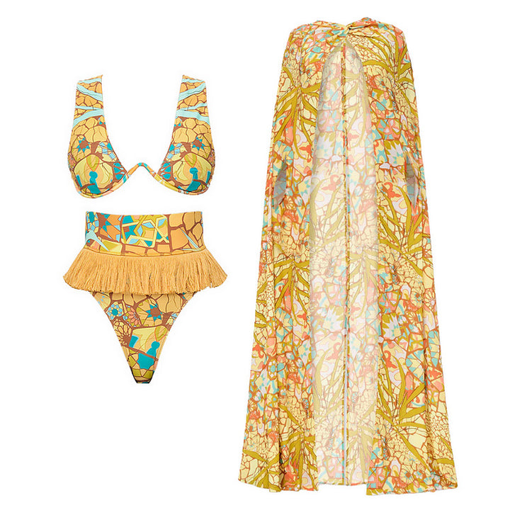 Women's bikini set with fringed hem and creative pattern Mune Fashion