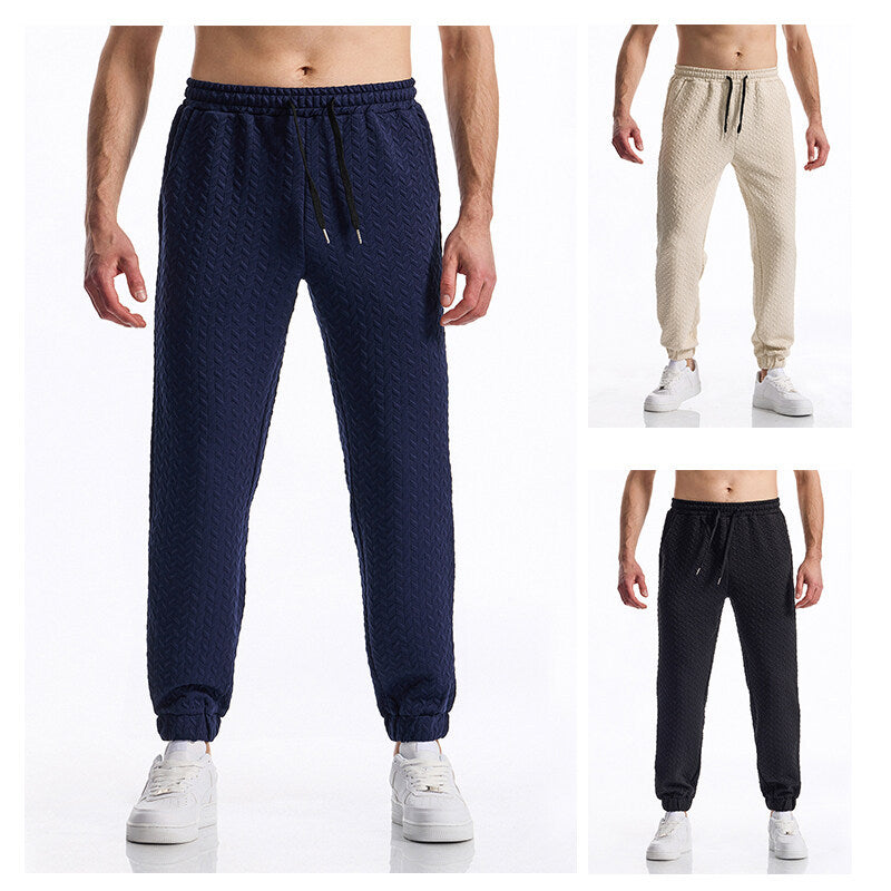 Men's Textured Casual Jogging Pants with Elastic Waistband, Drawstring and Ribbed Cuffs Mune Fashion