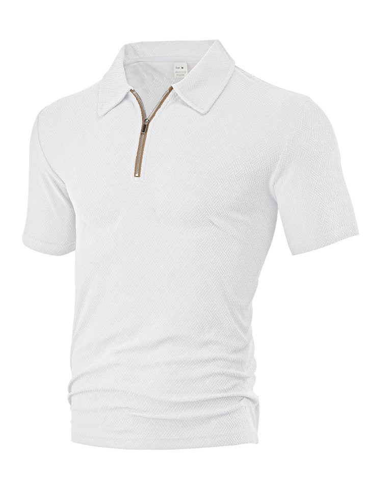 Men's slim fit half-zip polo with fine herringbone jacquard structure Mune Fashion