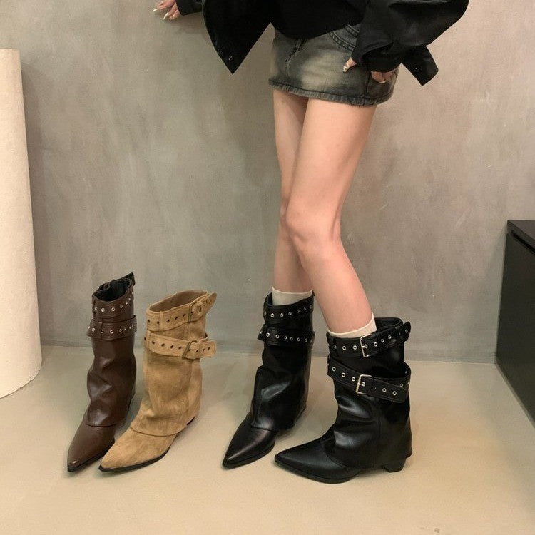 Ladies Elegant Ankle Boots with Strap Decor Mune Fashion