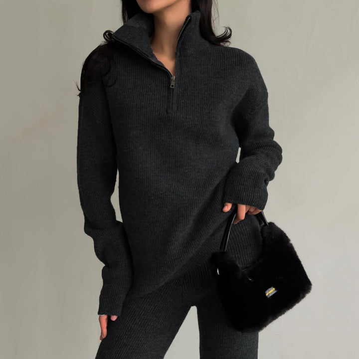 Women's knitted lounge set with half-zip pullover and high-cut leggings Mune Fashion