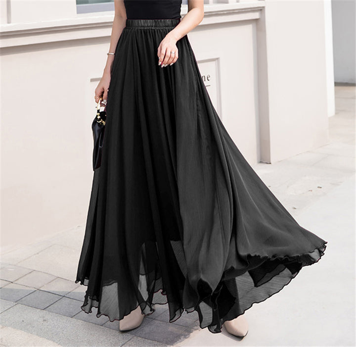 Women's maxi chiffon skirt with elastic waistband and flowy A-line Mune Fashion