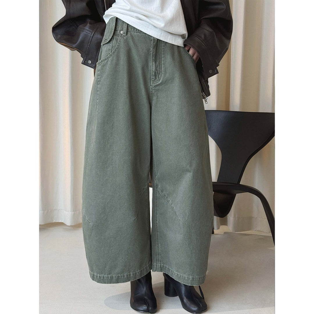 Women's wide high-waisted culotte pants made of cotton twill with large patch pockets Mune Fashion