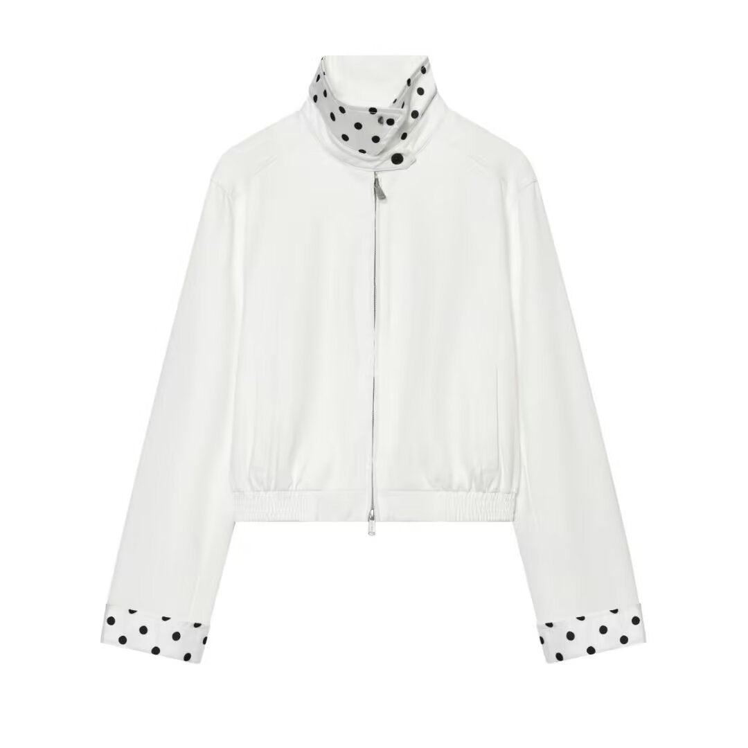 Women's cropped bomber jacket with stand-up collar and dotted collar lining Mune Fashion