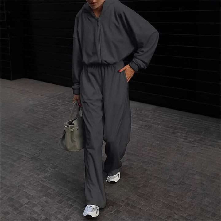 Women's hooded overall with zipper elastic waistband and wide leg Mune Fashion