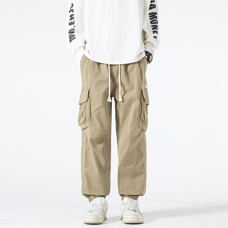Men's Loose Multifunctional Cargo Joggers with Elastic Drawstring Waistband and Large Flap Pockets Drune