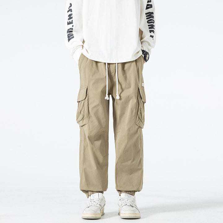 Men's Loose Multifunctional Cargo Joggers with Elastic Drawstring Waistband and Large Flap Pockets Drune