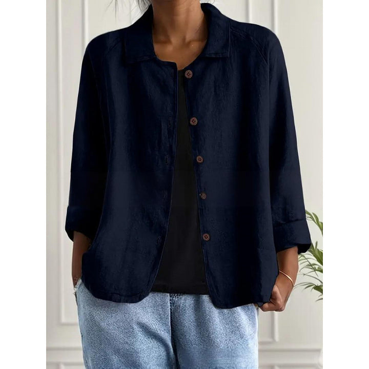 Women's lightweight linen-look blouse with a loose fit, 3/4 sleeves and button placket Mune Fashion