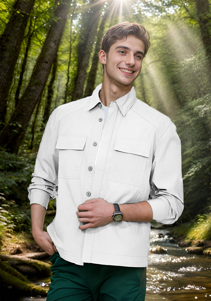 Men's Lightweight Field Overshirt with Patch Chest Pockets and Shirt Collar Mune Fashion