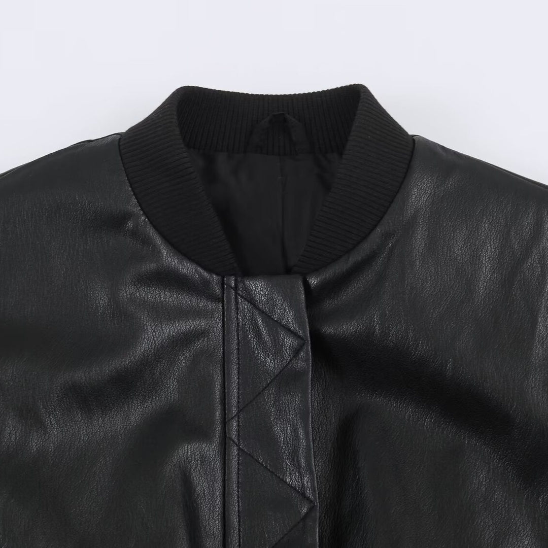 Women's Oversize Bomber Jacket made of Faux Leather with Ribbed Cuffs Mune Fashion