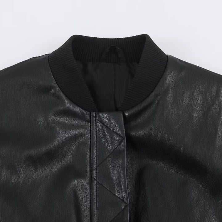 Women's Oversize Bomber Jacket made of Faux Leather with Ribbed Cuffs Mune Fashion
